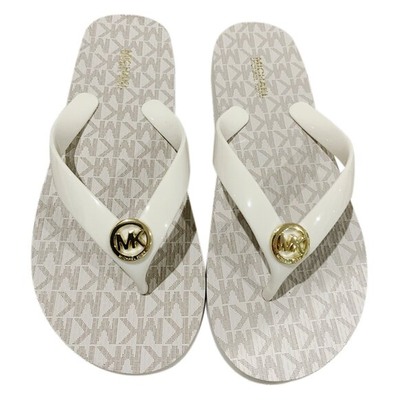 NWT MICHAEL KORS MSRP $69.99 WOMEN'S CREAM FLIP FLOPS SANDALS SIZE 6 7 8 9 10 11 - Picture 2 of 4